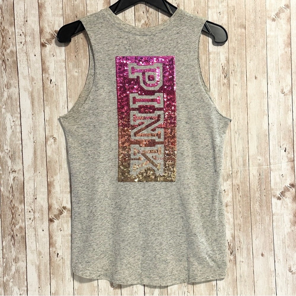PINK Victoria’s Secret Bling Pink Ombre Gold Sequins Gray Tank Top Size XS